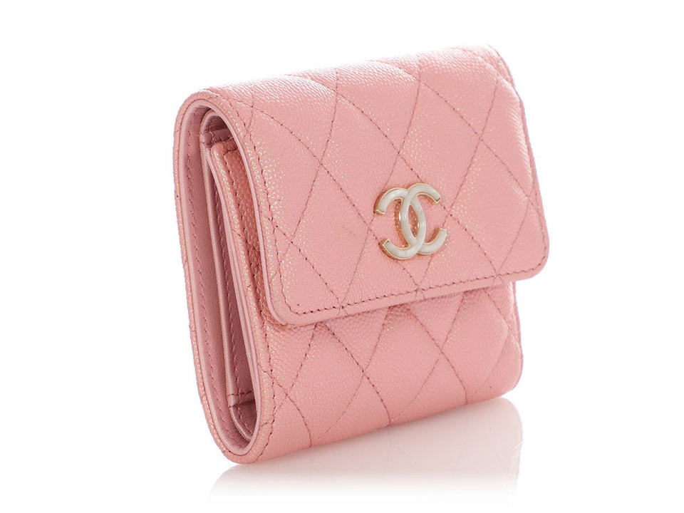 Chanel Iridescent Pink Quilted Caviar Compact Wallet