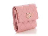 Chanel Iridescent Pink Quilted Caviar Compact Wallet