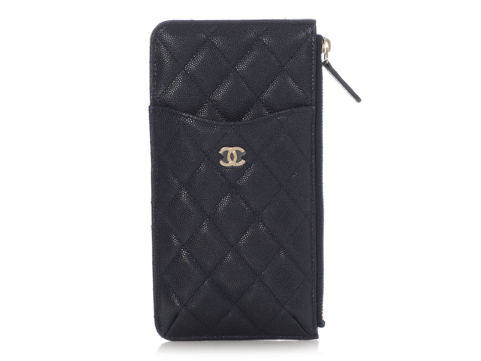 Chanel Navy Quilted Caviar Zip Phone Pouch