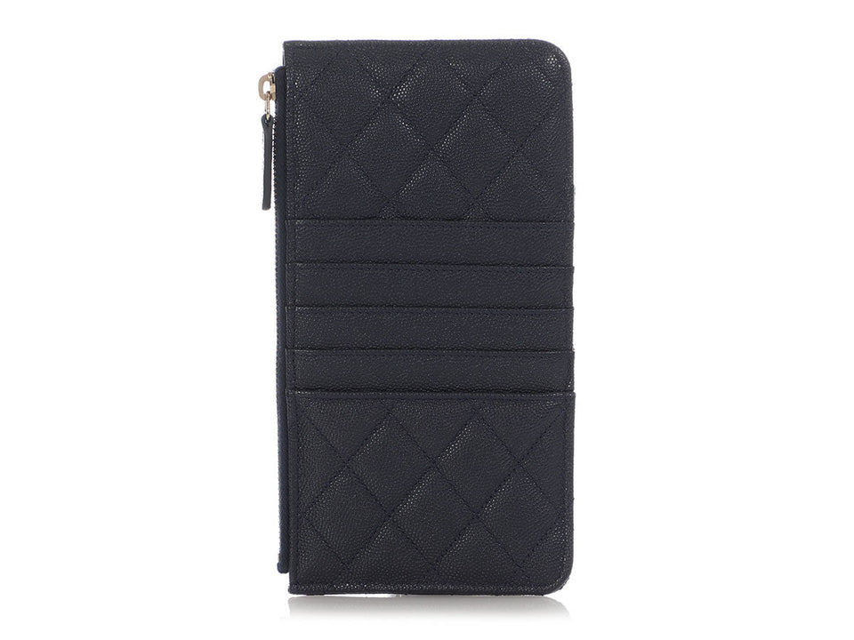Chanel Navy Quilted Caviar Zip Phone Pouch