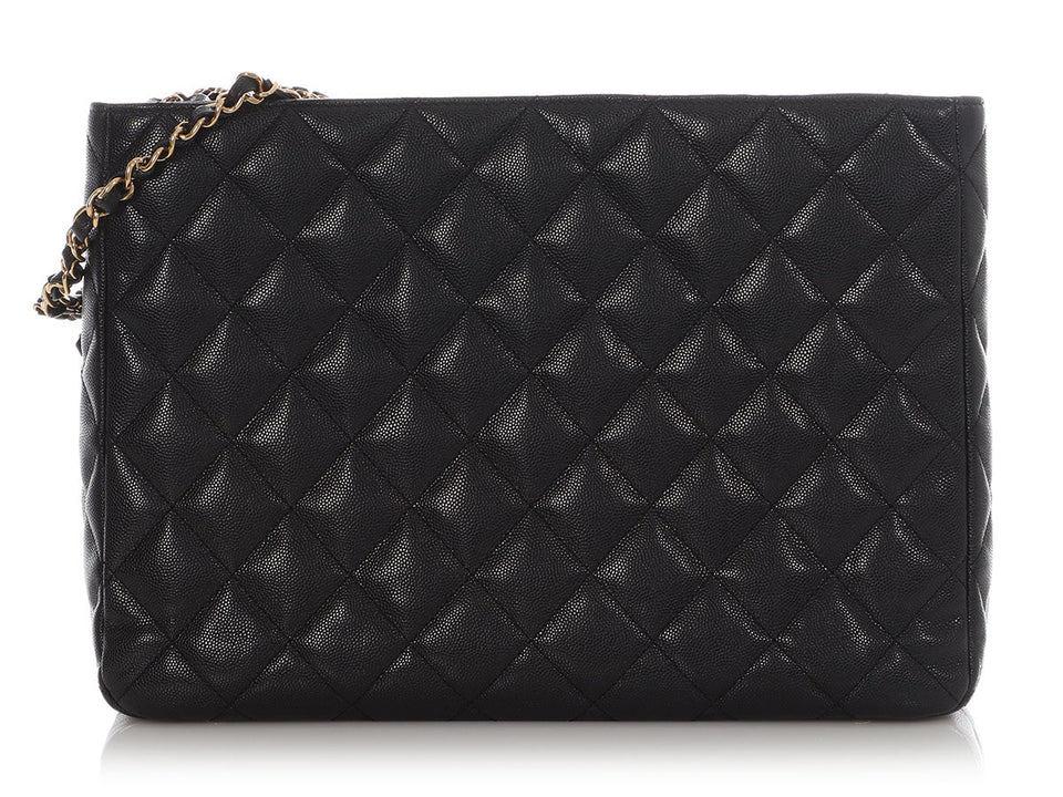 Chanel Small Black Quilted Soft Caviar Coco First Shopping Tote