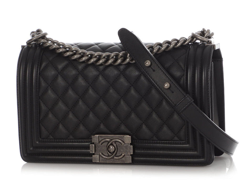 Chanel Old Medium Black Quilted Calfskin Boy