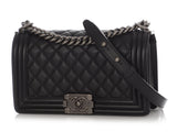 Chanel Old Medium Black Quilted Calfskin Boy