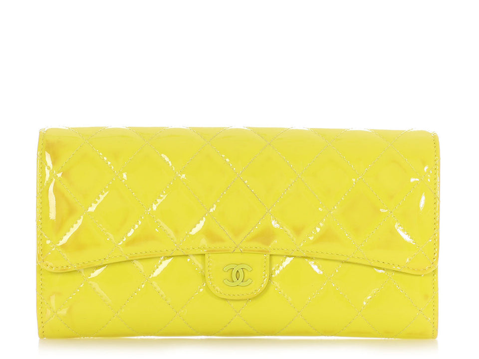 Chanel Yellow Quilted Patent Travel Wallet