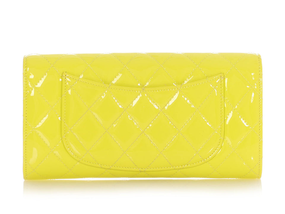 Chanel Yellow Quilted Patent Travel Wallet