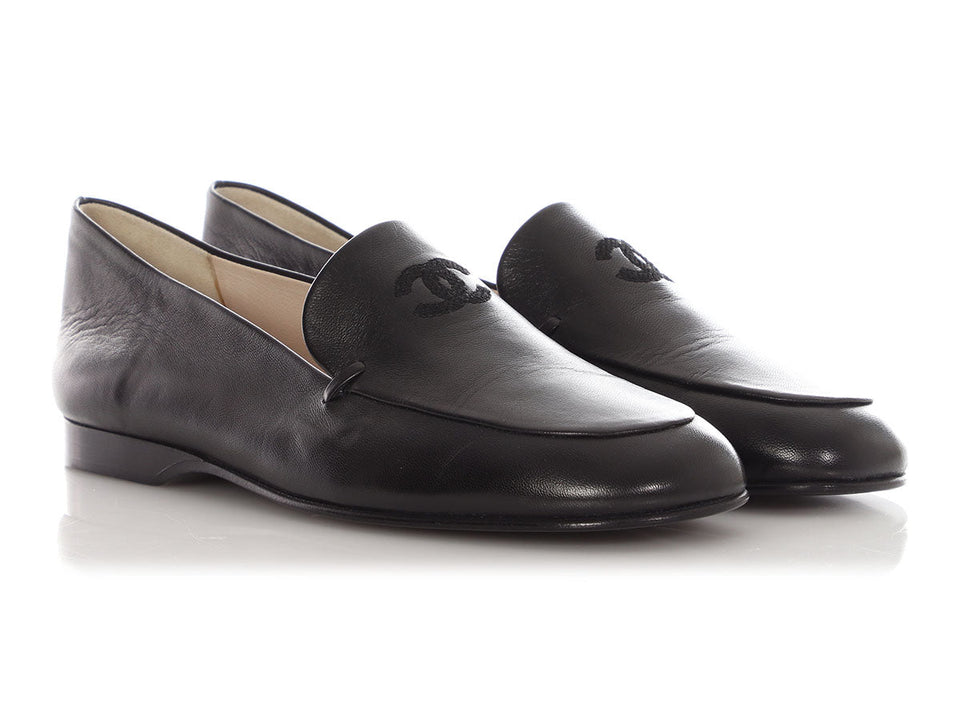 Chanel Black Leather Loafers