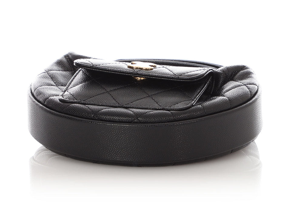 Chanel Black Quilted Caviar Mini Round Polly Pocket Pouch Hobo