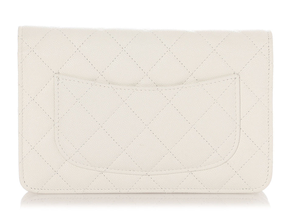 Chanel White Quilted Caviar Wallet on Chain WOC