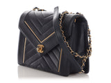 Chanel Navy Calfskin Reversed Chevron Envelope Flap Bag