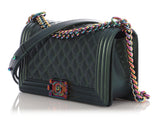 Chanel Old Medium Iridescent Green Quilted Goatskin Boy