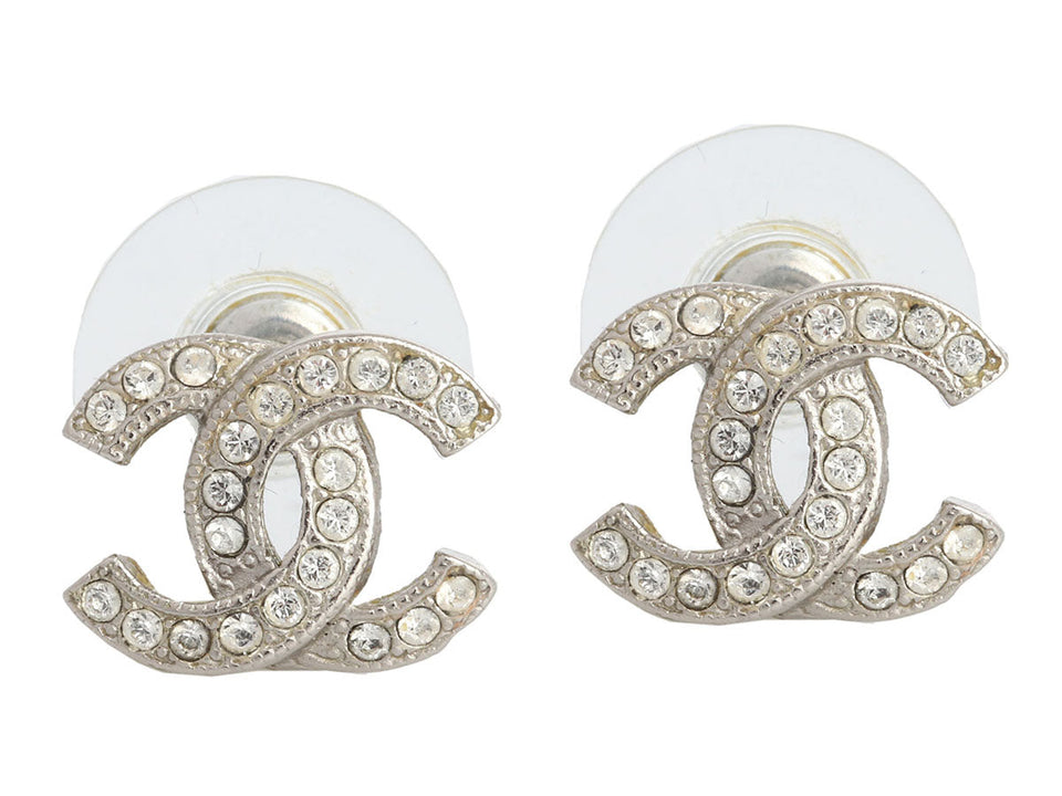 Chanel Small Classic Crystal Logo Stud Pierced Earrings