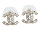 Chanel Small Classic Crystal Logo Stud Pierced Earrings