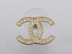 Chanel Medium Crystal Logo Pierced Earrings