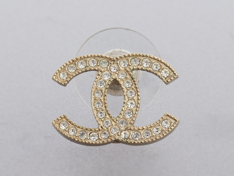 Chanel Medium Crystal Logo Pierced Earrings
