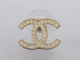 Chanel Medium Crystal Logo Pierced Earrings
