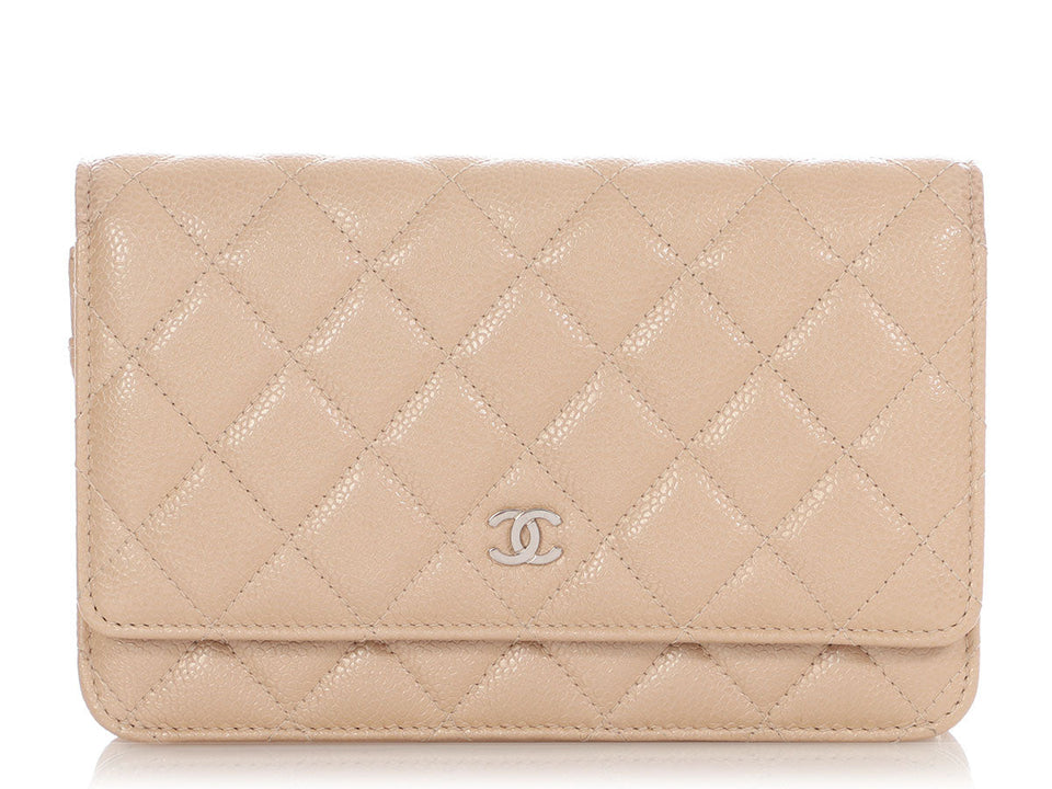 Chanel Beige Quilted Caviar Wallet On Chain WOC