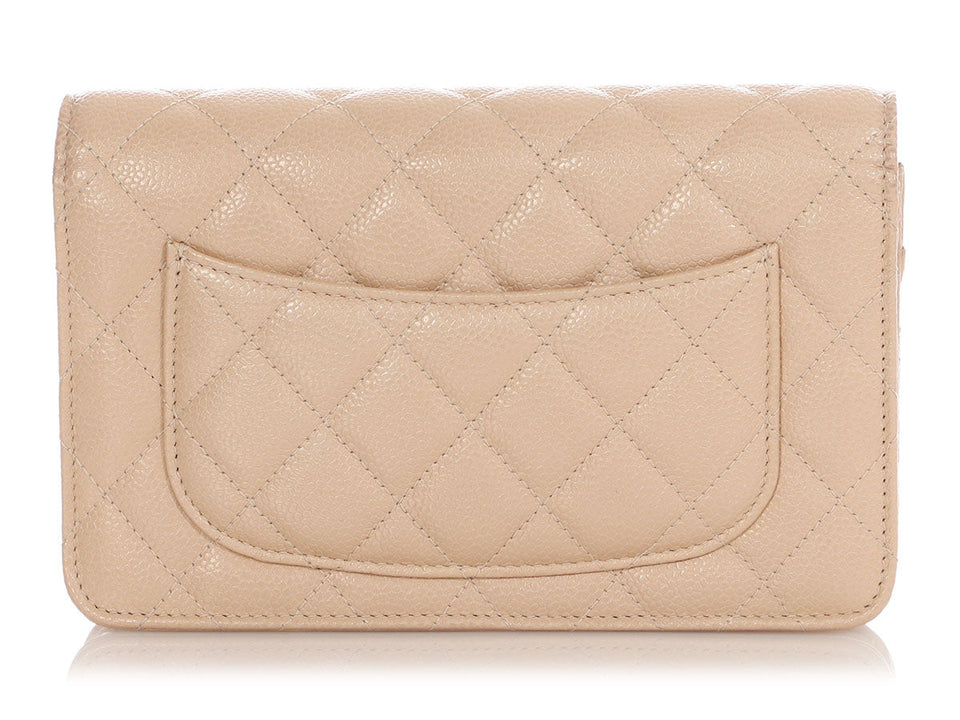 Chanel Beige Quilted Caviar Wallet On Chain WOC