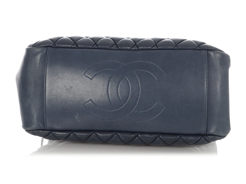 Chanel Dark Grey Blue Quilted Lambskin Bowler Bag