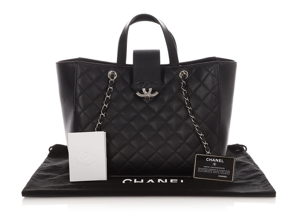 Chanel Large Black Part-Quilted Caviar CC Tote