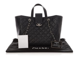 Chanel Large Black Part-Quilted Caviar CC Tote