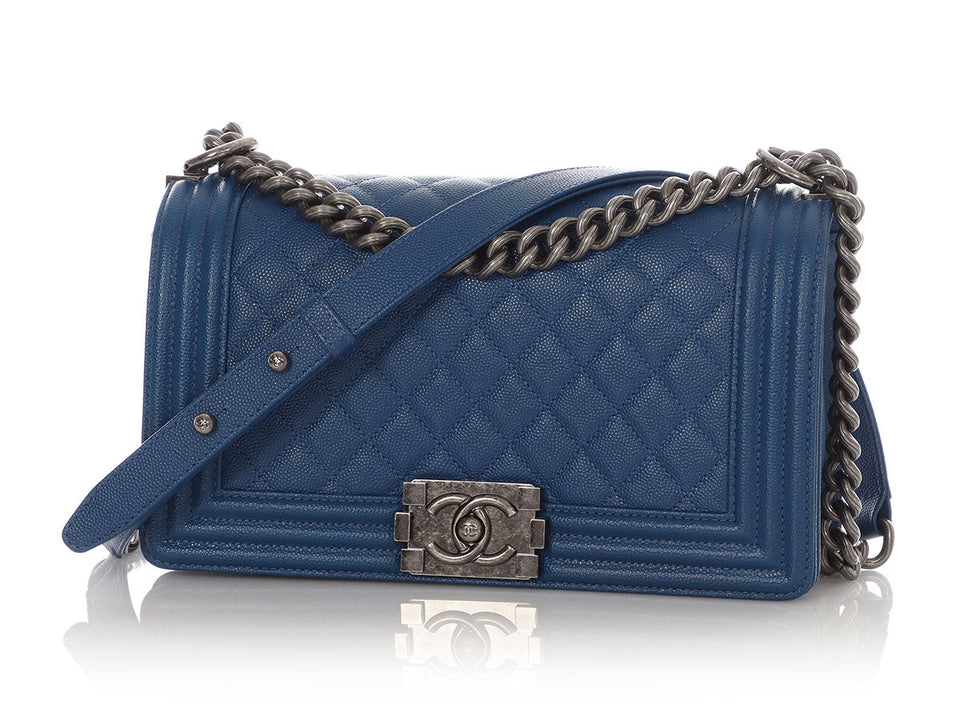 Chanel Old Medium Blue Quilted Caviar Boy Bag