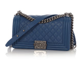 Chanel Old Medium Blue Quilted Caviar Boy Bag