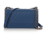 Chanel Old Medium Blue Quilted Caviar Boy Bag