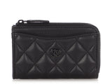 Chanel Black Quilted Lambskin Zip Around  Holder