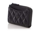Chanel Black Quilted Lambskin Zip Around  Holder