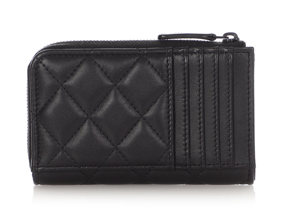 Chanel Black Quilted Lambskin Zip Around  Holder