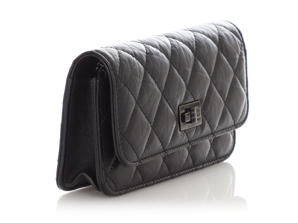 Chanel So Black Aged Quilted Calfskin Reissue Phone Holder With Chain