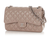 Chanel Jumbo Taupe Quilted Caviar Classic Double Flap