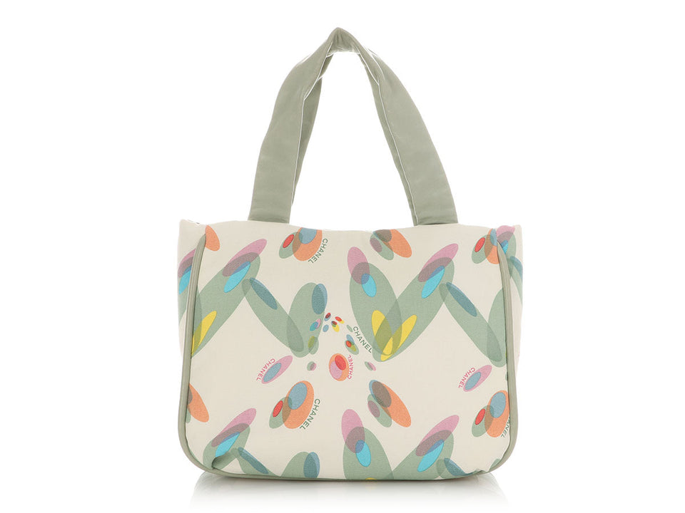 Chanel Light Green Lambskin and Multicolor Canvas Tote