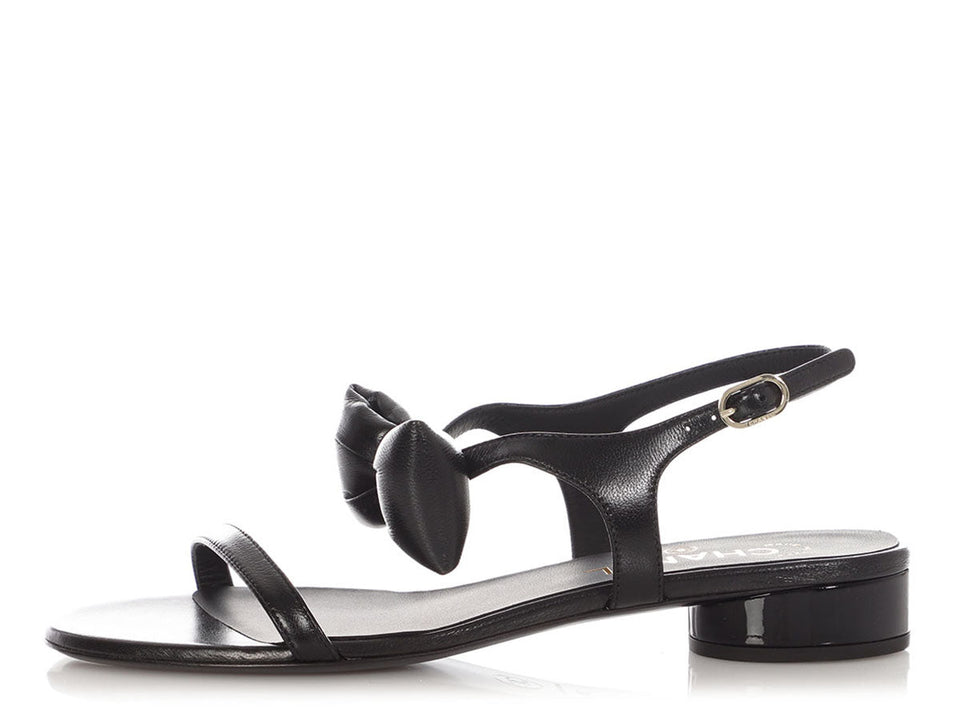 Chanel Black Puffy Bow Sandals