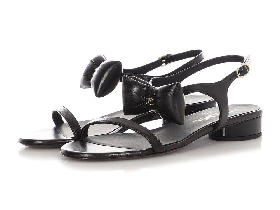 Chanel Black Puffy Bow Sandals