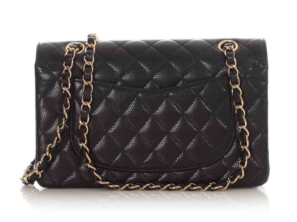 Chanel Small Black Quilted Caviar Classic Double Flap