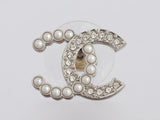 Chanel Crystal and Pearl Logo Pierced Earrings