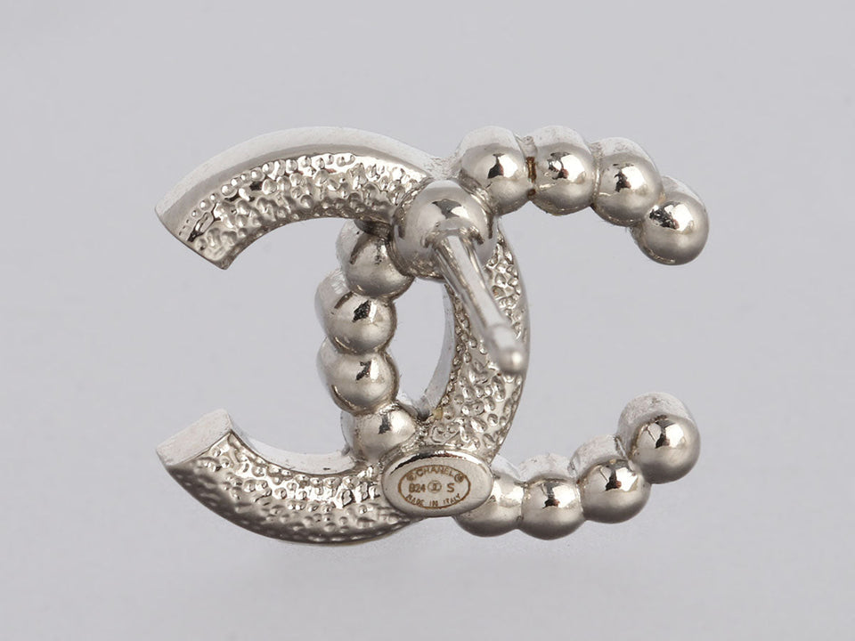 Chanel Crystal and Pearl Logo Pierced Earrings