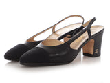 Chanel Black Grosgrain Cap Toe Slingback Pumps