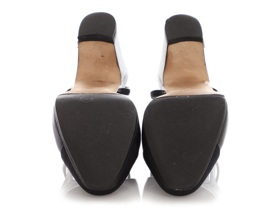 Chanel Black Grosgrain Cap Toe Slingback Pumps