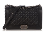 Chanel New Medium Black Quilted Lambskin Boy Bag