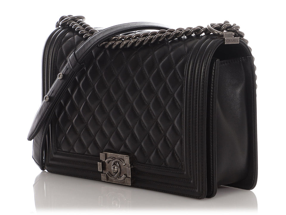 Chanel New Medium Black Quilted Lambskin Boy Bag