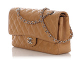 Chanel Medium/Large Dark Beige Quilted Caviar Classic Double Flap