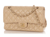 Chanel Medium/Large Light Beige Quilted Caviar Classic Double Flap