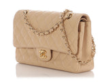 Chanel Medium/Large Light Beige Quilted Caviar Classic Double Flap