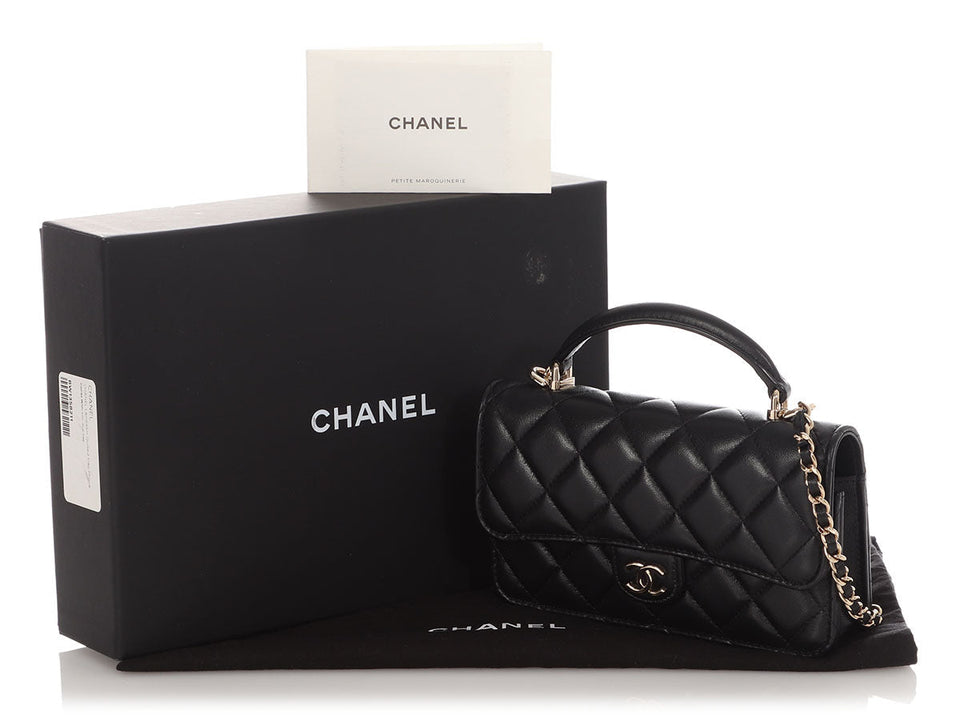 Chanel Mini Black Quilted Lambskin Top Handle Phone Holder