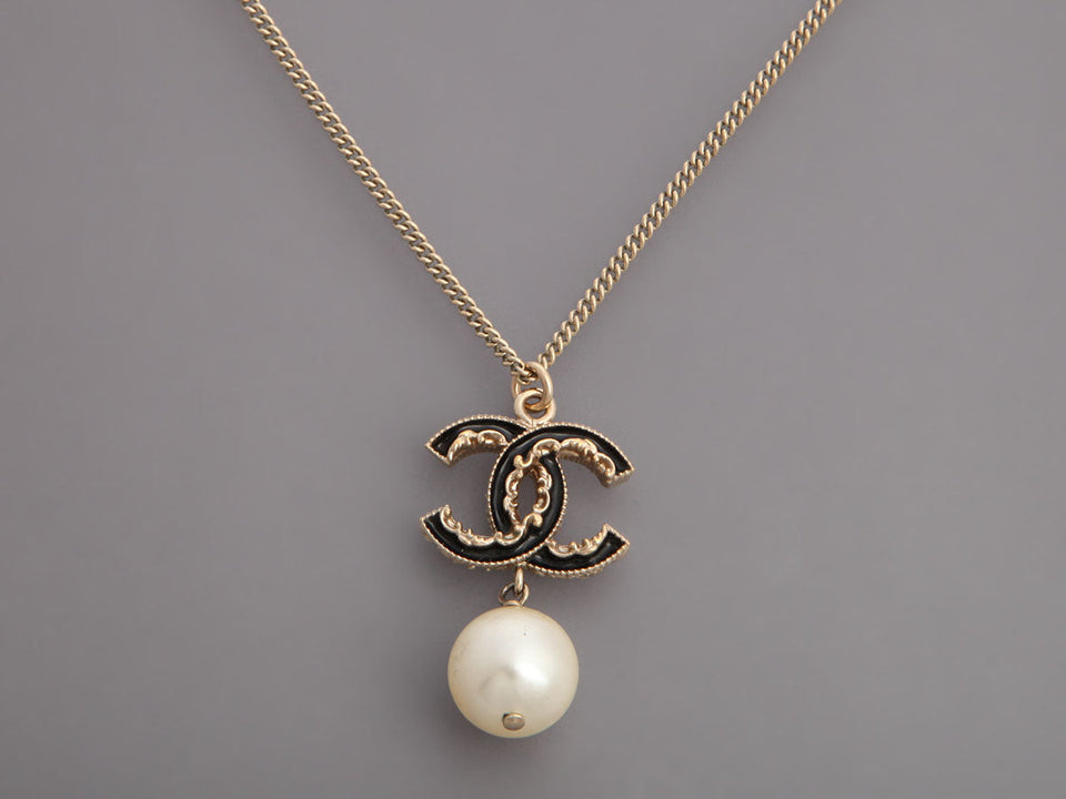 Chanel Pearl CC Logo Drop Necklace