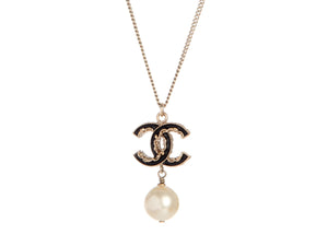 Chanel Pearl CC Logo Drop Necklace