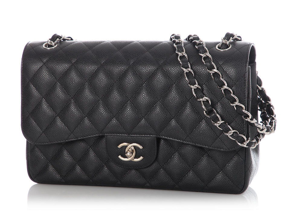 Chanel Jumbo Black Quilted Caviar Classic Double Flap