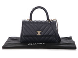Chanel Mini Navy Chevron-Quilted Caviar and Lizard Coco Handle